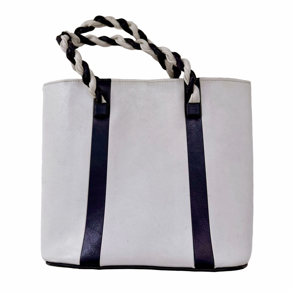 Vintage Julius Resnick JR Florida Unleather Vinyl Handbag White Navy Blue Purse - Picture 4 of 9